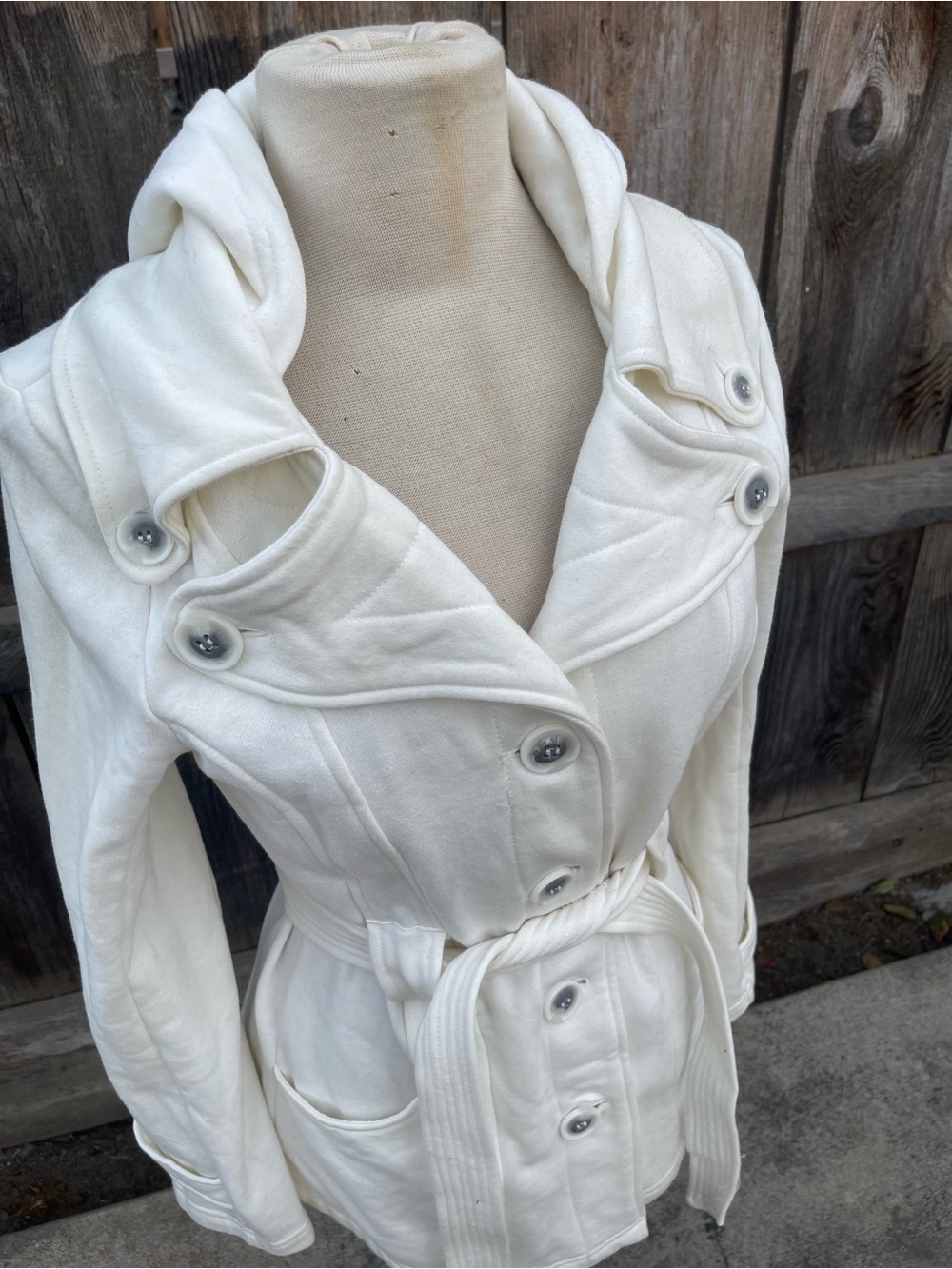 Maurices Women’s Cream Hooded Belted Peacoat Jacket – Size Medium - Picture 5 of 12